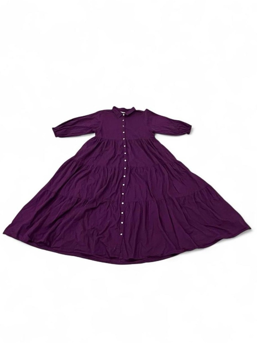 Natural Life Purple Tiered Maxi Dress M Boho Button Front Collared Cottagecore